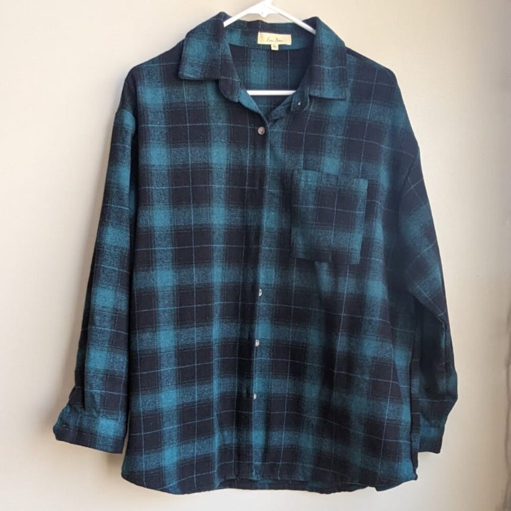 Love  Notes Green And Black Plaid Button Down Shirt Size L